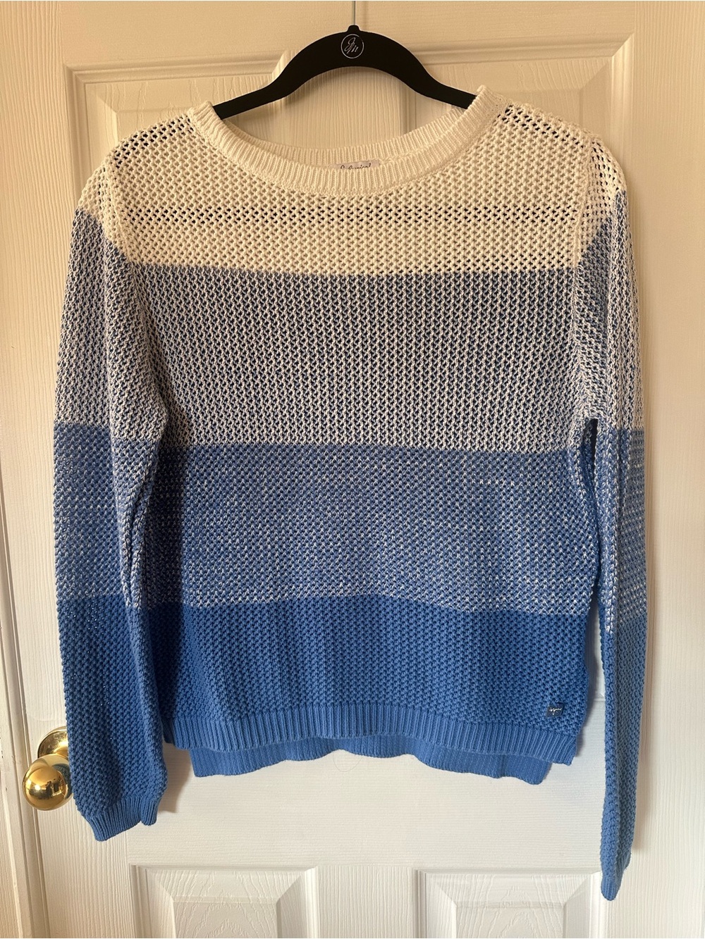 Women’s Blue & White Striped Open Knit Sweater